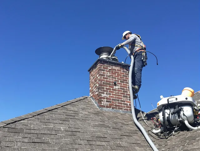 Dedicated Scituate Chimney Sweep team member cleaning a chimney in Scituate, RI