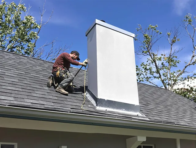 Scituate Chimney Sweep team member finishing chimney construction in Scituate, RI