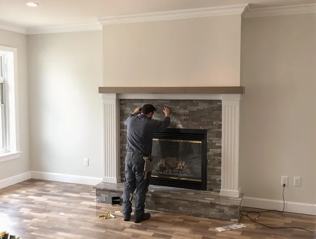 Scituate Chimney Sweep finishing a custom fireplace install in Scituate, RI